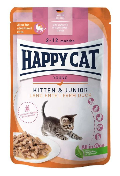 Happy Cat Meat in Sauce Kitten & Junior Duck